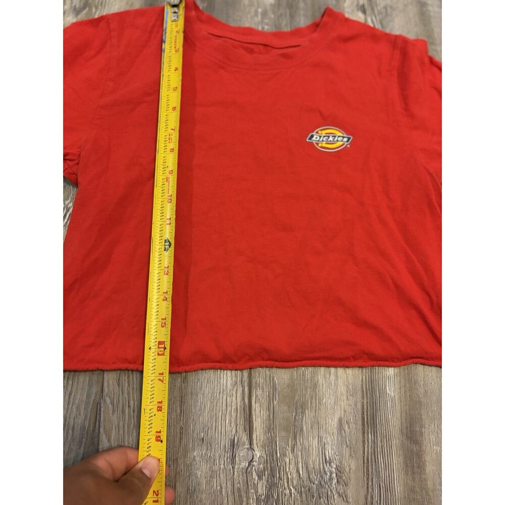 Dickies Crop T Shirt Women’s M Red Logo Striped Sleeve Y2K Skater Streetwear - Picture 7 of 9